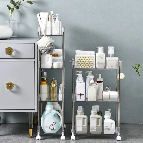 Vista 3 de Holibanna Carrito de almacenamiento delgado con ruedas de 3 niveles, estantería móvil, organizador de baño, blanco, transparente, para cocina, baño