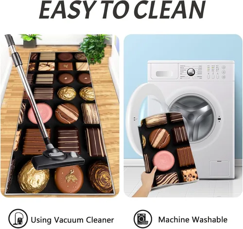 Vista 6 de Kitchen Mat Set of 2 Pcs, 3D Chocolate Patchwork Non Slip Rugs for Kitchen Floor, Retro Geometric Absorbent Runner Comfort Standing Mats Washable