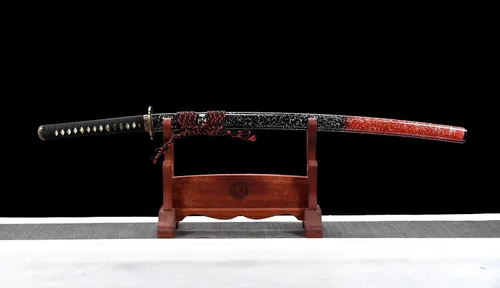 Vista 2 de 41'' Handmade Japanese Katana Sword T10 Steel — Clay-Tempered Dragon-Claw Hamon, Hand-Polished Blade, Pure Copper Engraved Mountings, Real Rayskin