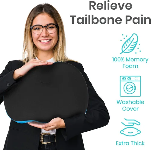 Vista 4 de Vive Cojín para aliviar el dolor de coxis – Almohada de asiento de espuma viscoelástica para sillas de ruedas – para ciática, coxis, dolor
