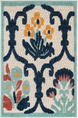 Vista 2 de Unique Loom Belize Outdoor Collection - Alfombra rectangular de 2 x 3 pies 1 pulgada, color marfil y azul marino