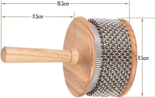 Vista 10 de Heysland Cabasa de madera instrumento musical de percusión de metal con cuentas de cadena y cilindro Pop Hand Shaker para banda educación musical