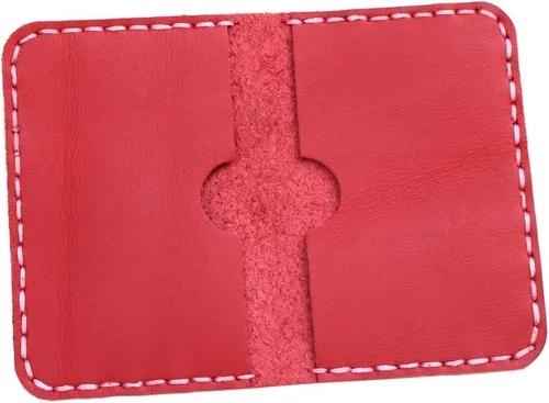 Vista 5 de Cartera de cuero genuino tarjetero MinimalistFolding Card Case Bolsillo frontal Paquete de tarjetas de artesanía rojo
