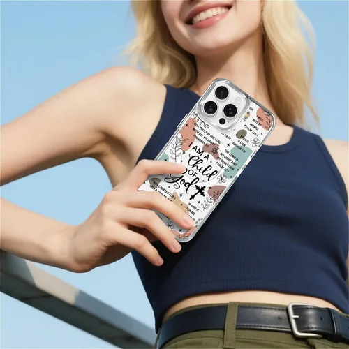 Vista 6 de Funda para iPhone 13/14 [compatible con Magsafe], funda magnética transparente de silicona a prueba de golpes con patrón de versículos de la Biblia