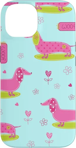 Vista 4 de Funda para iPhone 13 Dachshund Pattern turquoise Flowers Weiner Dog Lover