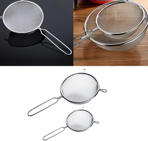 Vista 7 de Cuchara coladora de acero inoxidable con mango largo para servir alimentos y separación de aceite caliente, diseño ergonómico para cocina