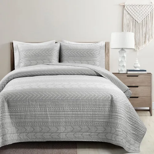 Vista 17 de Lush Decor Hygge Geo - Juego de ropa de cama de 3 piezas, diseño de rayas, tamaño king, negro y blanco