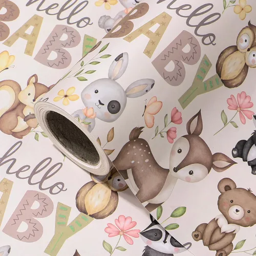 Vista 8 de WRAPAHOLIC Rollo de papel de regalo Kraft Animal - Mini Rollo - 17 pulgadas x 16.5 pies - Diseño de mono, elefante y dinosaurio lindos, perfecto