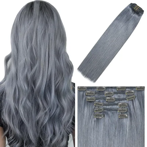 Vista 10 de WindTouch - Extensiones de cabello humano liso con pinzas, color negro azabache, 2.47 onzas, N.° 1, 12 pulgadas, 7