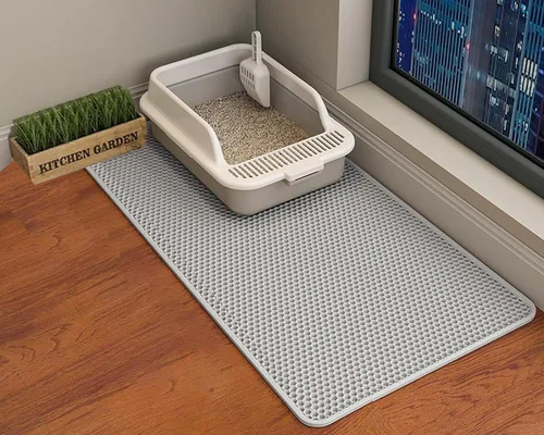 Vista 18 de HCY&WLD Tapete para arena de gatos, 45x26/35x24/30x22/24x18 pulgadas, tapete de doble capa para caja de arena de gatos, EVA antideslizante