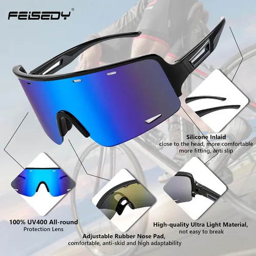Vista 4 de FEISEDY Gafas de sol deportivas para ciclismo, gafas de béisbol para jóvenes, adolescentes, protección UV400 B2974 Negro-Azul
