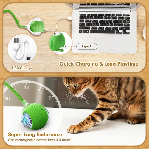 Vista 3 de Pelota interactiva para gatos de interior, bola para mascotas, juguete automático mejorado 2025 para gatos adultos aburridos de interiores, juguete