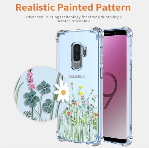 Vista 3 de Funda de teléfono para Galaxy S9 Plus, Samsung S9+ G965U, funda transparente con patrones de jardín de flores, funda protectora para Samsung Galaxy