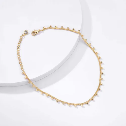Vista 4 de LOYATA - Tobillera delicada bañada en oro de 14 quilates para mujeres, con pequeña cruz de circonia cúbica blanca y borlas bonita joyería