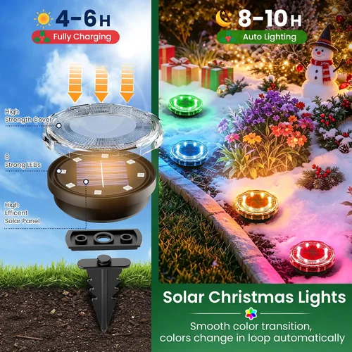 Vista 5 de SOLPEX Luces solares navideñas para exteriores, paquete de 10 unidades que Cambio