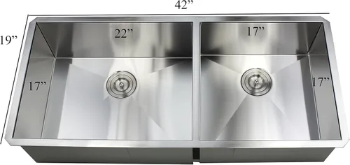 Vista 4 de Fregadero de cocina contemporáneo de acero inoxidable de calibre 16, duradero, con doble tazón, con colador de cesta extraíble (42 pulgadas, 60/40)