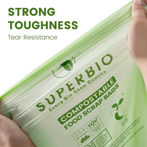 Vista 4 de SUPERBIO Bolsas compostables para restos de comida con asa de 1.6 galones, bolsas pequeñas de compost con asas, 50 unidades, 2 paquetes, BPI y OK