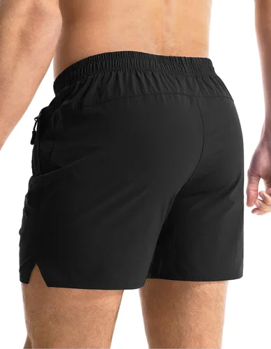 Vista 4 de Aolesy Pantalones cortos de gimnasio para hombre, de secado rápido, de 5 pulgadas, con bolsillos con cremallera, pantalones cortos deportivos