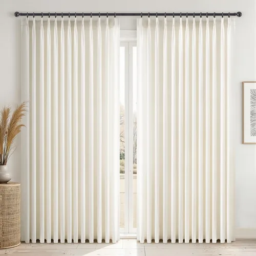 Vista 14 de Topfinel 2 paneles de cortinas plisadas de lino beige y blanco de 63 pulgadas de largo, para dormitorio y sala de estar, cortinas semitransparentes