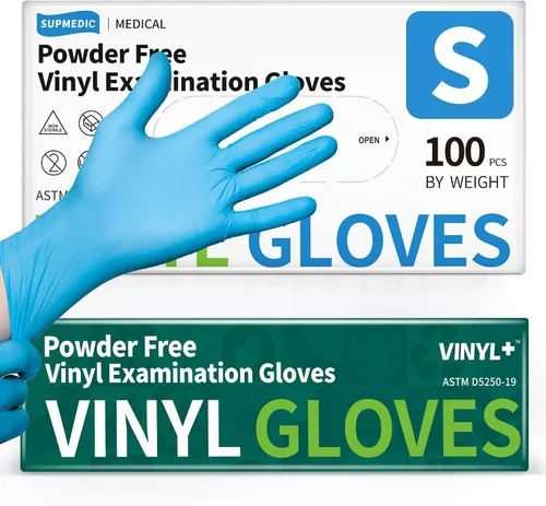 Vista 10 de Supmedic Vinyl Disposable Exam Gloves, 4Mil Powder-Free Latex-Free Food Grade Cooking Cleaning Medical Glove Blue 100&1000 Ct