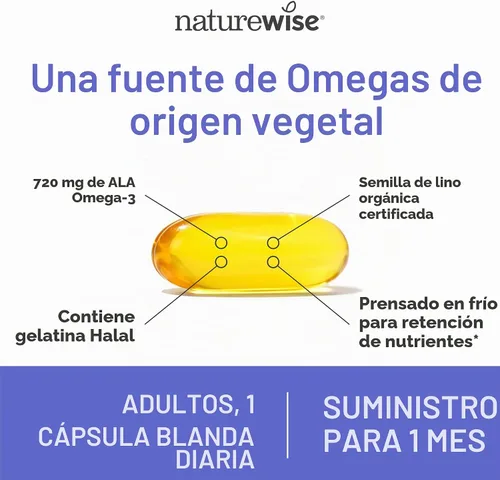 Vista 4 de NatureWise Aceite de linaza de 1200 mg, Omega 3 6 9 sin pescado con 720 mg de ALA, suplemento dietético para apoyo a la salud cardíaca, orgánico