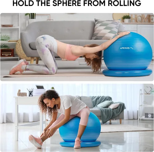 Vista 5 de APEXUP Silla de pelota de yoga, silla de pelota de ejercicio con base para oficina, pelota de estabilidad antideslizante, asiento de pelota