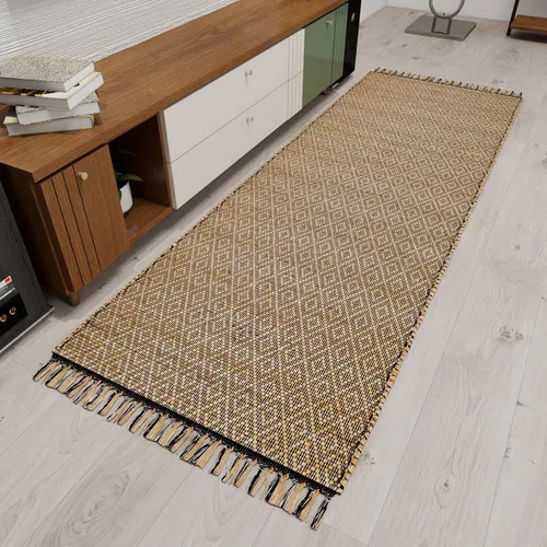 Vista 7 de Eco Crave Alfombra de pasillo de yute de 2,6 x 8 pies – Alfombra de diseño geométrico 100% natural de yute trenzada a mano, alfombra de acento