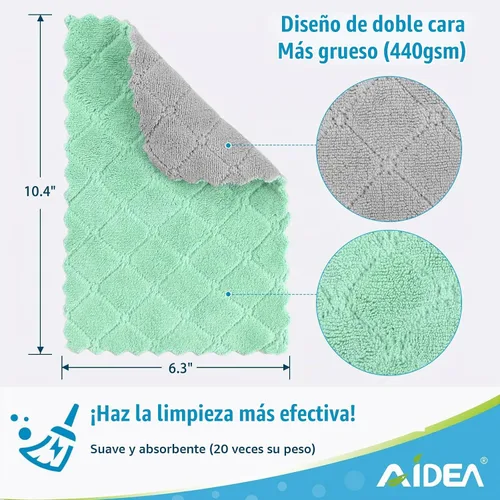Vista 5 de AIDEA - Paños de cocina reutilizables, paquete de 24 paños de cocina de forro polar coral de 6 x 10.4 pulgadas Absorbent Microfiber Cleaning