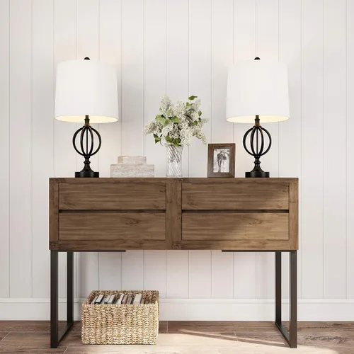 Vista 3 de Lavish Home Lámparas de mesa - Juego de 2 luces de orbe de hierro calado, bombillas y pantallas incluidas, estilo rústico moderno, piezas de acento