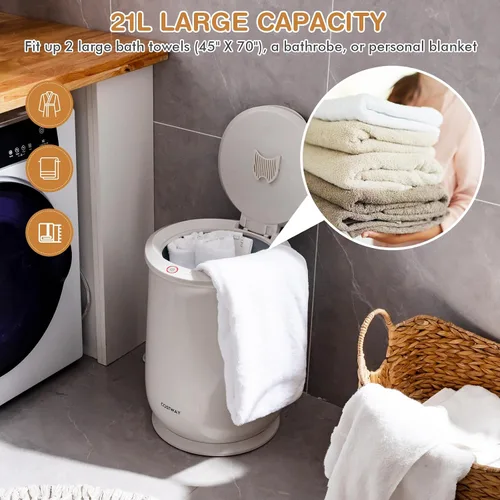 Vista 5 de COSTWAY - Calentador de toallas para baño, calentador grande de 21L con tapa abatible, cerradura de seguridad para niños, apagado automático de 1H