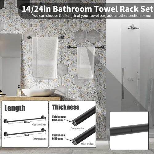 Vista 3 de Newfun Juego de accesorios de baño de 8 piezas de 24 pulgadas, color negro mate, incluye toallero de baño ajustable de 24 pulgadas, anillos