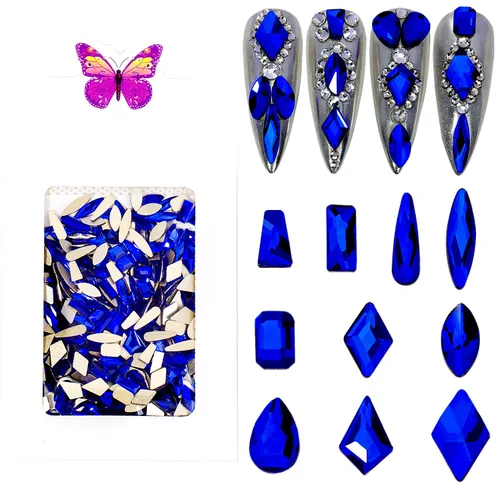 Vista 20 de Diamantes de imitación para uñas, 300 piezas de cristales AB, gemas de múltiples formas, diamantes de imitación de parte trasera plana, para arte