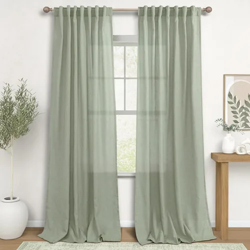 Vista 55 de Cortinas rústicas color beige tostado de 42 x 84 pulgadas de largo para sala de estar, juego de 2 paneles transparentes de lino natural, imitación