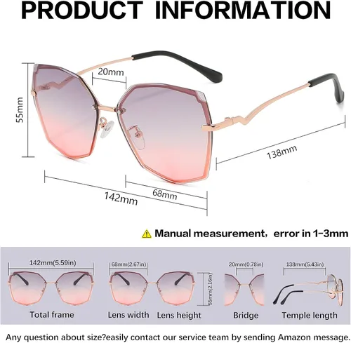 Vista 3 de Gafas de sol SNOTIO para mujer diseño poligonal moderno de gran tamaño diseño moderno degradado protección UV400 montura de metal lentes octagonales