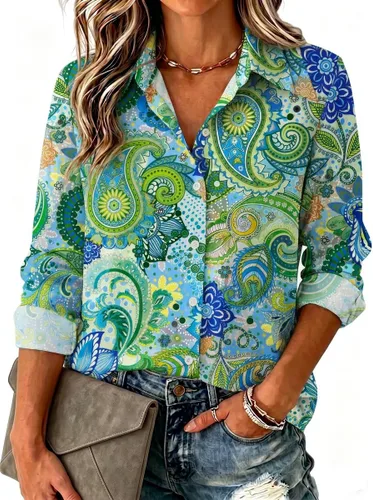 Vista 23 de Zeagoo Blusa para mujer, de manga larga, con botones, casual, ligera, lisa/estampada