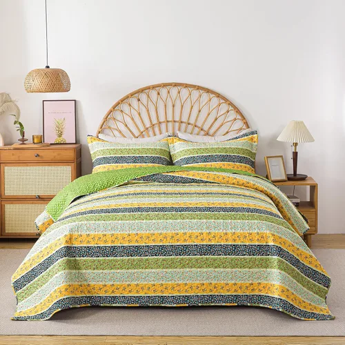 Vista 25 de Juego de cama de dos piezas, tamaño individual, de microfibra, reversible, de retazos, estilo floral, todas las estaciones, patrón de porcelana azul