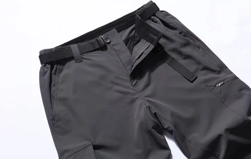 Vista 3 de MOERDENG Pantalones de senderismo ligeros para hombre con cinturón, impermeables, de secado rápido, pantalones tácticos elásticos