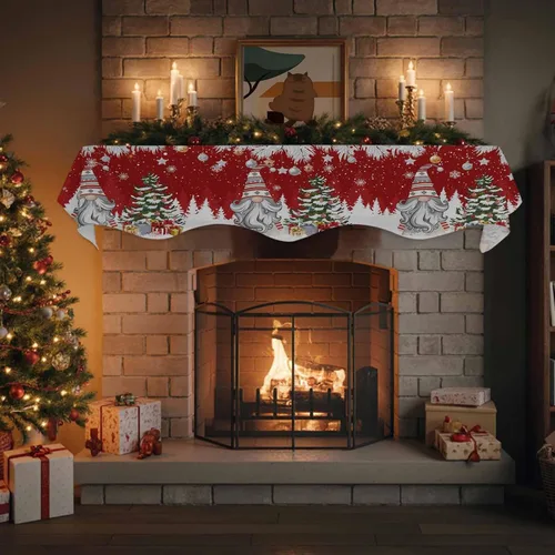 Vista 4 de Bufanda roja de gnomos de Navidad, decoración de chimenea para sala de estar, bolas de árbol de Navidad, copo de nieve de invierno, chimenea