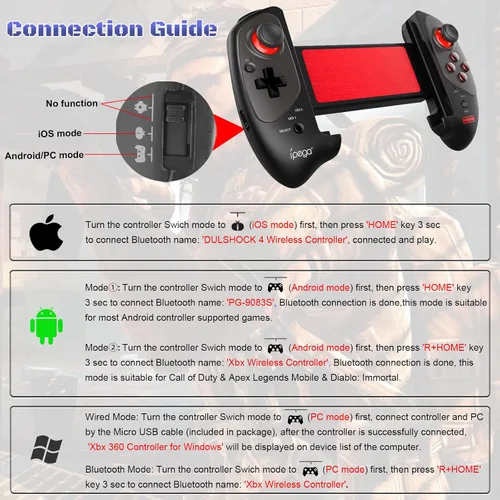 Vista 2 de Megadream Control inalámbrico para juegos móviles Gamepad Joystick para iPad iOS iPhone 141312, Android Samsung Tablet PC Batería de más de 18