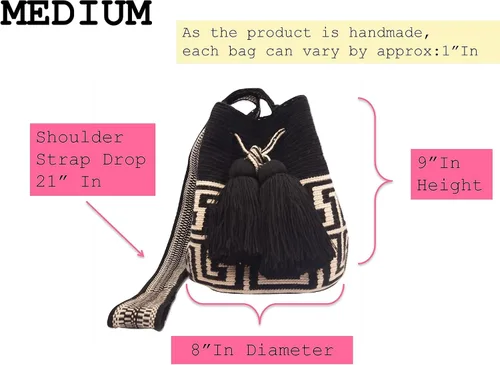 Vista 5 de WAYUU bolso mochila para mujer, bolsa tejida original colombiana auténtico patrón de ganchillo Fairtrade Regalo de Colombia, Diseño 40-Medium