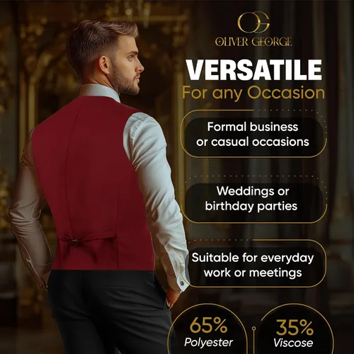 Vista 11 de Oliver George Chaleco formal de esmoquin en capas para hombre, chaleco de traje de negocios