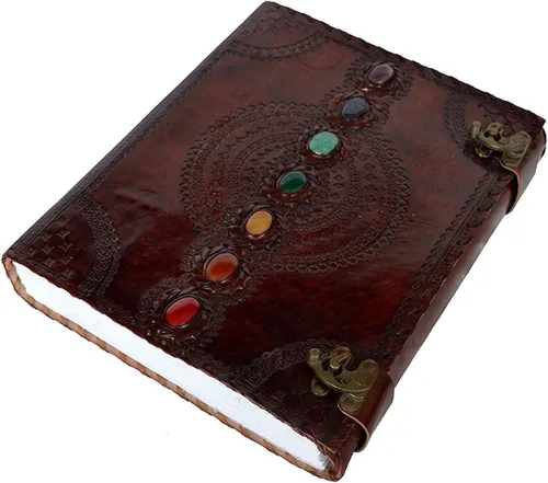 Vista 5 de Diario de piel Siete Chakras piedra medieval en relieve hecho a mano, libro de las sombras, cuaderno de oficina y otros usos, de 10 x 13 pulgadas