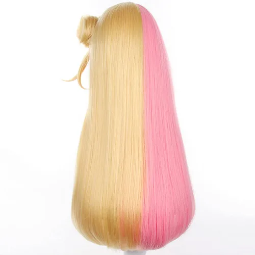 Vista 5 de Vtuber Kotoka - Peluca de cosplay con cabello sintético largo y lacio rosa y rubio amarillo para mujer, con gorra de peluca gratis para Comic Con