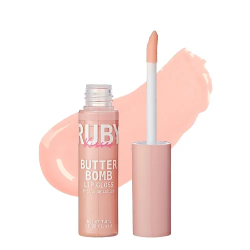 Vista 29 de Ruby Kisses Brillo de labios Butter Bomb Gloss, brillo de labios no pegajoso, vitamina E, tono natural desnudo, maquillaje de labios - 7.8mL