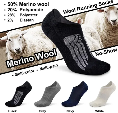 Vista 4 de Busy Socks Calcetines deportivos de lana merino para correr para hombres y mujeres, calcetines deportivos de corte bajo, finos y suaves, con agarres