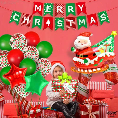 Vista 5 de KatchOn Globos de pancarta de Feliz Navidad, paquete de 25 Arco de globos de Navidad para decoraciones de fiestas