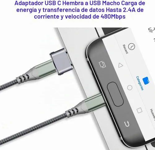 Vista 3 de QCEs Adaptador USB a USB C, 2 unidades USB-C hembra a USB macho convertidor de cargador para iPhone 17/16/15/14/13/12/11 Pro Max CarPlay, Apple