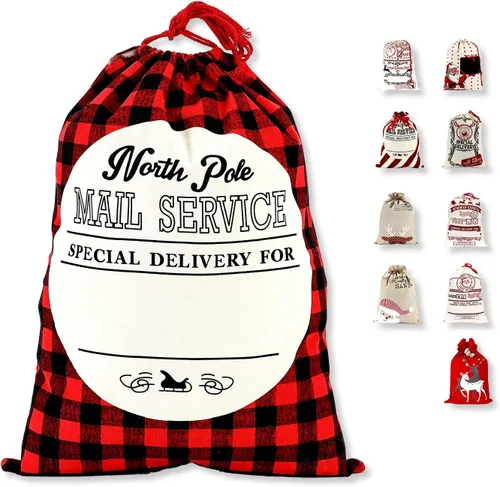 Vista 13 de LessMo - Saco de Navidad para Papá Noel, Bolsa de regalo de Navidad grande con cordón, reutilizable, personalizada para el almacenamiento