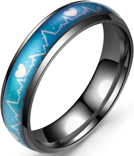 Vista 3 de Jude Jewelers Anillo de acero inoxidable que cambia de color, corazón, estado de ánimo, alianza de boda, aniversario