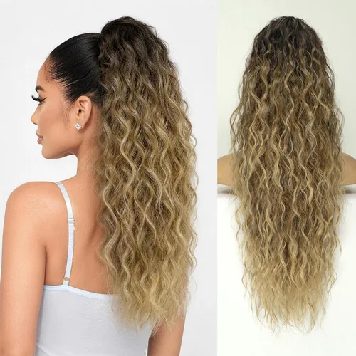Vista 48 de KooKaStyle Extensión de cola de caballo con cordón de 26 pulgadas (66 cm) para mujeres, extensiones de cabello sintético rizado largo para uso